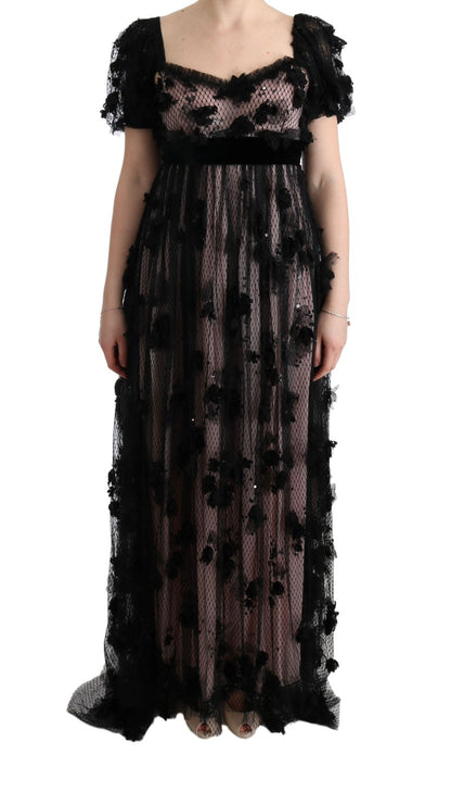Dolce & Gabbana Schwarz-pinkes Seidenapplikations-Shiftkleid