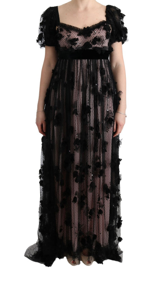 Dolce & Gabbana Schwarz-pinkes Seidenapplikations-Shiftkleid