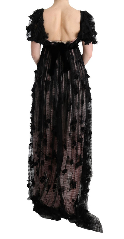 Dolce & Gabbana Schwarz-pinkes Seidenapplikations-Shiftkleid