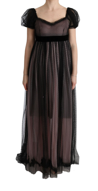Dolce & Gabbana Langes schwarz-rosa Seiden-Shiftkleid