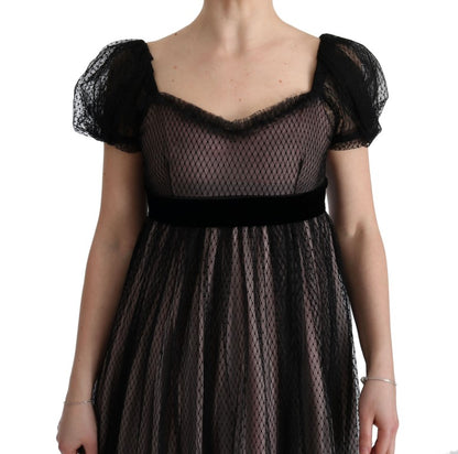 Dolce & Gabbana Langes schwarz-rosa Seiden-Shiftkleid