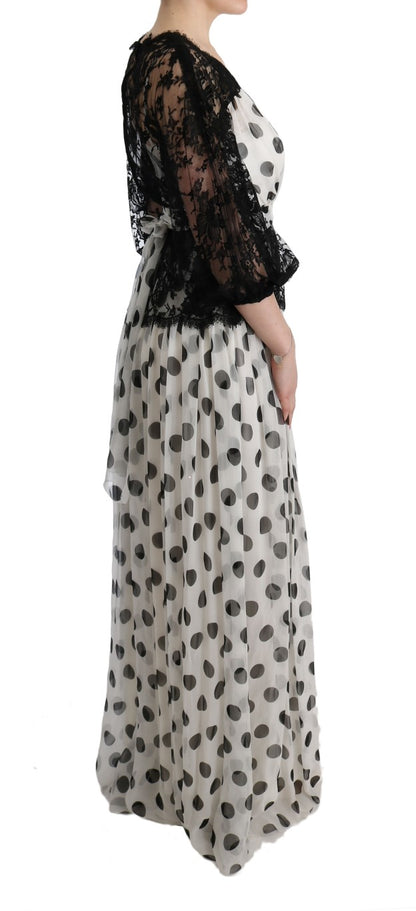 Dolce & Gabbana Schwarz-weiß gepunktetes Kleid mit Blumenmuster