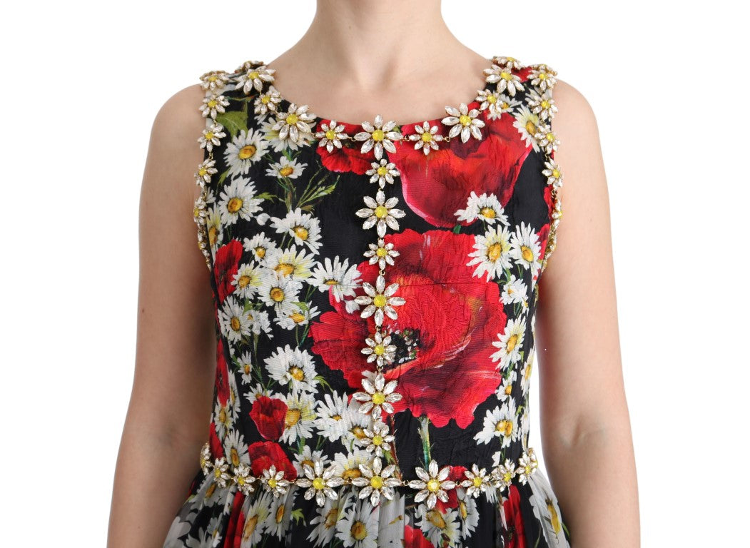 Dolce & Gabbana Langes Maxikleid aus geblümter Seide mit Kristall