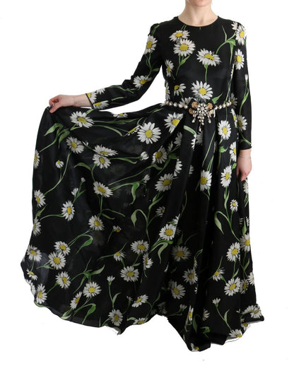 Dolce & Gabbana Langes Maxikleid mit Sonnenblumendruck aus Seide in Multicolor