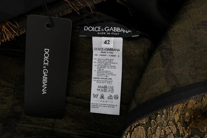 Dolce & Gabbana Schwarzes Seidenkleid mit braunen Fransen in A-Linie