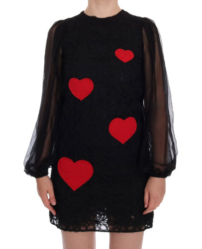 Dolce & Gabbana Rotes Herz-Shiftkleid mit schwarzer Spitze