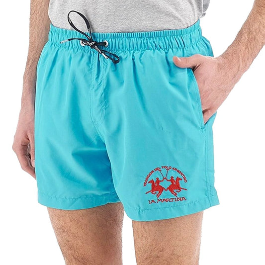 La Martina Hellblaue Polyester-Badehose für Männer