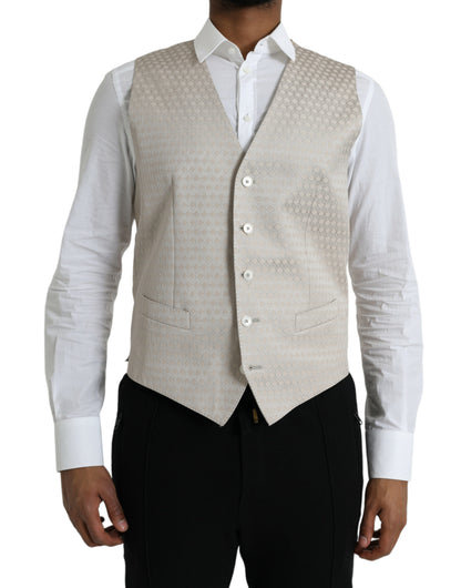 Dolce & Gabbana Off White Baumwollweste Kleid Formal Vest