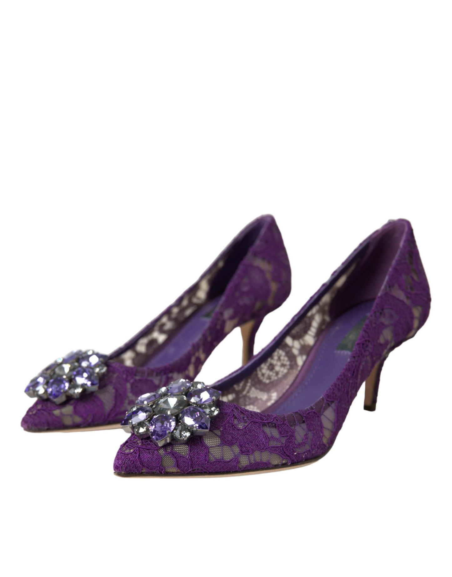 Dolce & Gabbana Lila Taormina Spitze Kristall Absatz Pumps Schuhe