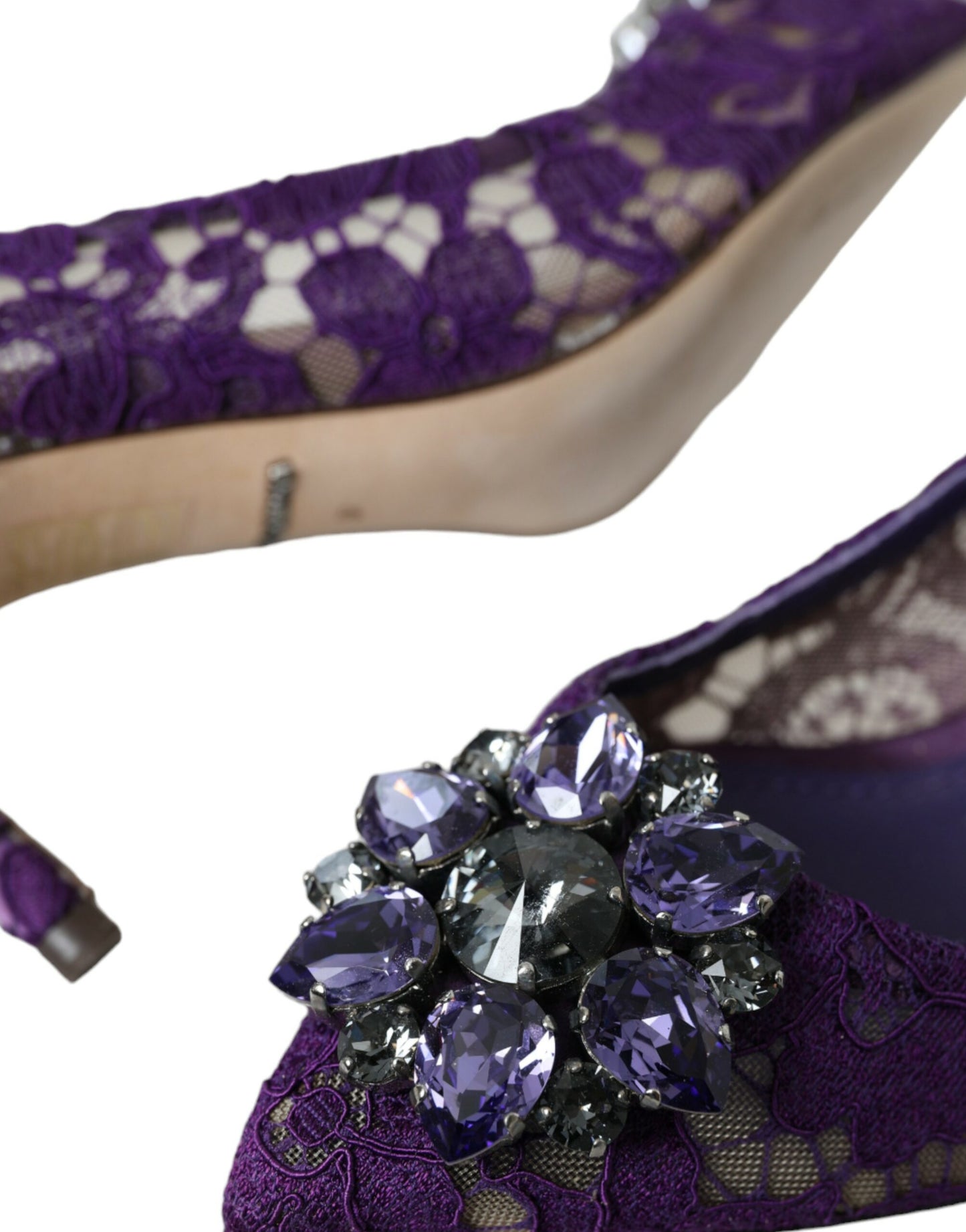 Dolce & Gabbana Lila Taormina Spitze Kristall Absatz Pumps Schuhe