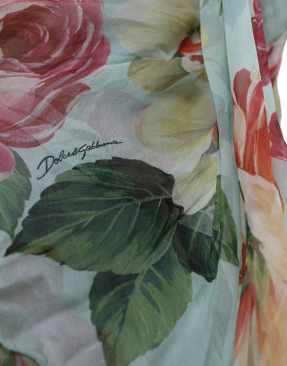 Dolce & Gabbana Blaues gestuftes Maxikleid mit Blumendruck