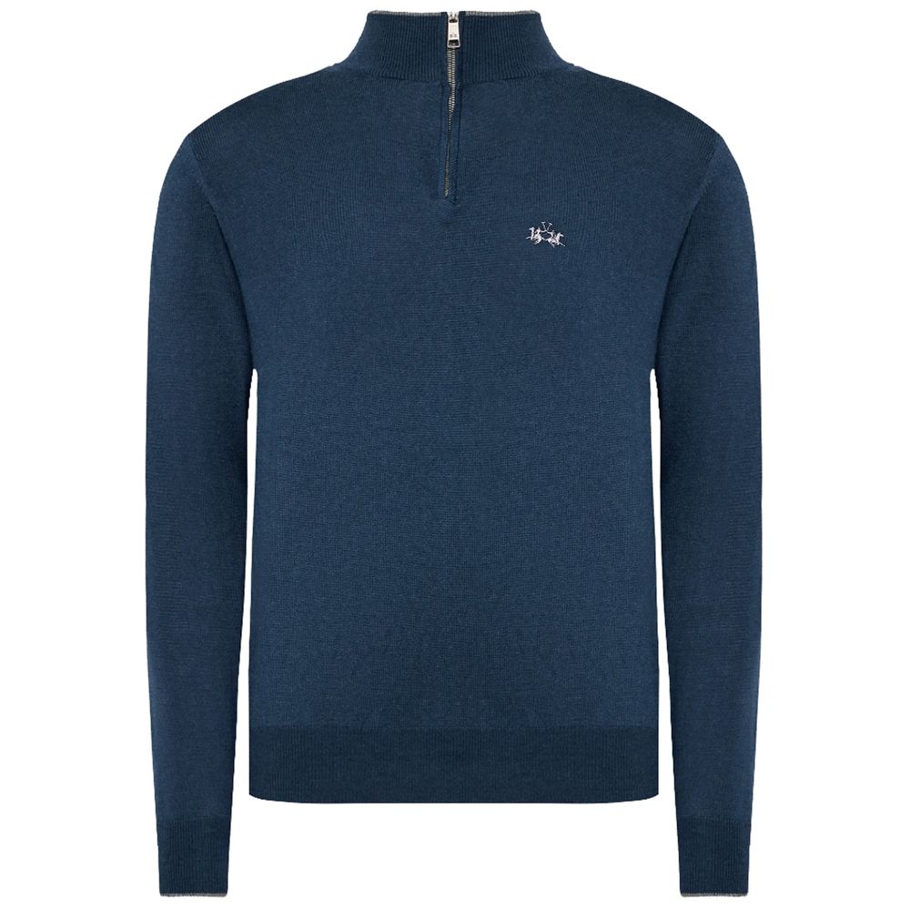 La Martina Blauer Wollpullover für Männer mit halbem Reißverschluss
