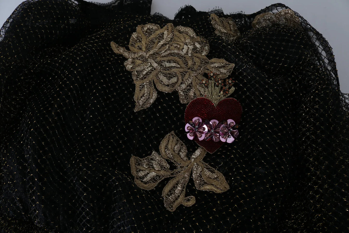 Dolce & Gabbana Schwarz Gold Kristall Herz A-Linien Kleid