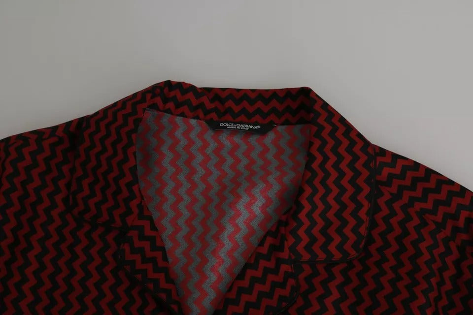 Dolce & Gabbana Schwarz Rot Zickzack Muster Freizeithemd