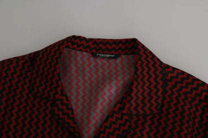 Dolce & Gabbana Schwarz Rot Zickzack Muster Freizeithemd