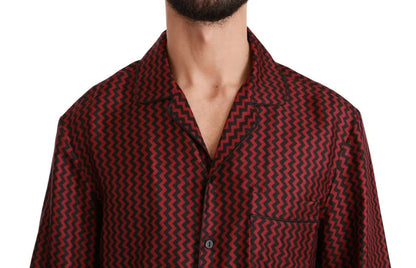 Dolce & Gabbana Schwarz Rot Zickzack Muster Freizeithemd