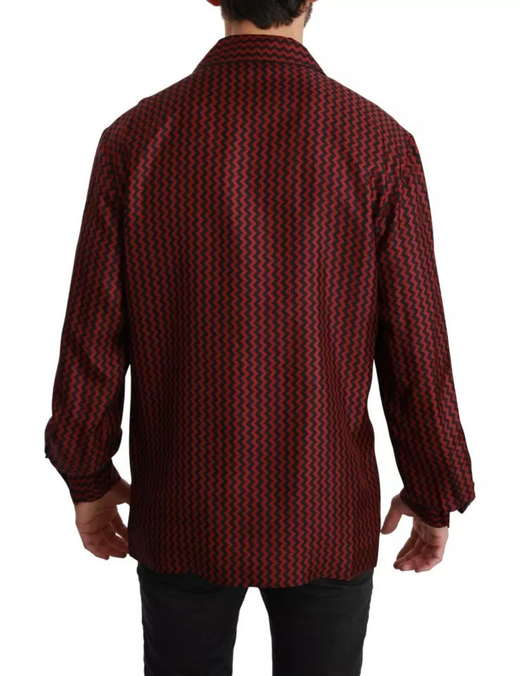 Dolce & Gabbana Schwarz Rot Zickzack Muster Freizeithemd