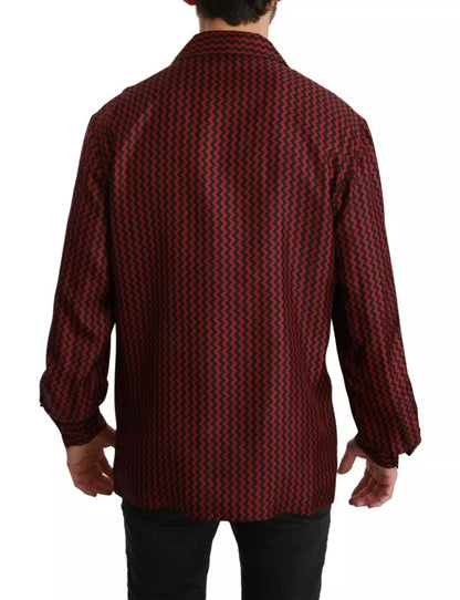 Dolce & Gabbana Schwarz Rot Zickzack Muster Freizeithemd