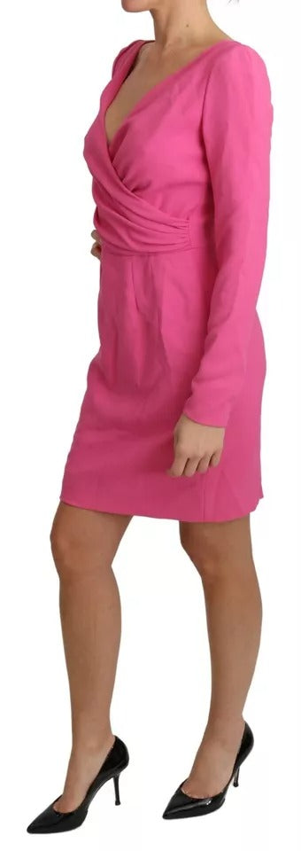 Dolce &amp; Gabbana Pink Deep V-Neck Bodycon Mini Rayon Dress