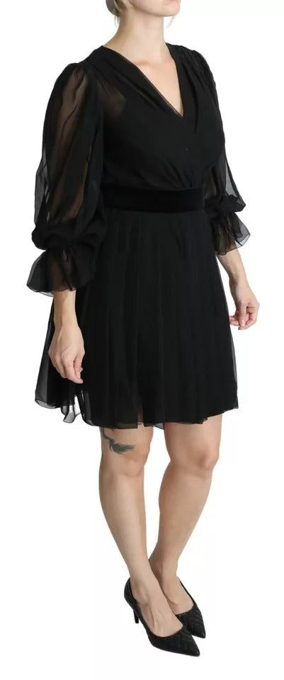 Dolce & Gabbana Schwarzes Netzplissee-Minikleid aus Seidenmischung