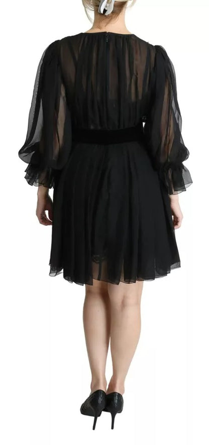 Dolce & Gabbana Schwarzes Netzplissee-Minikleid aus Seidenmischung