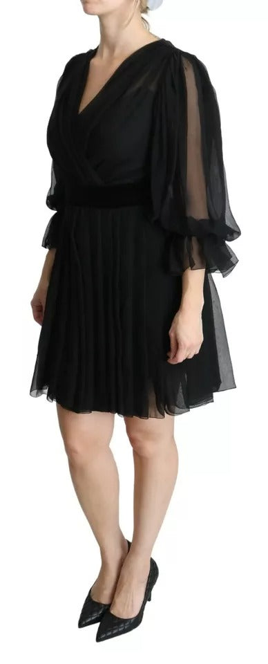 Dolce & Gabbana Schwarzes Netzplissee-Minikleid aus Seidenmischung