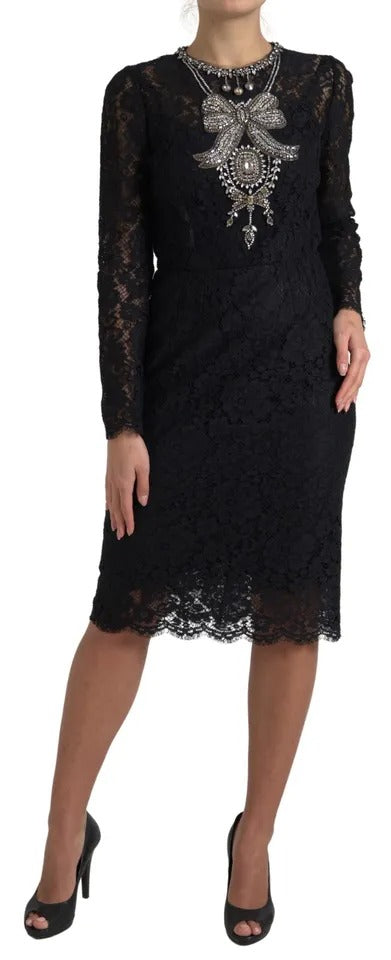 Dolce &amp; Gabbana Black nylon sheath dress with lace detail