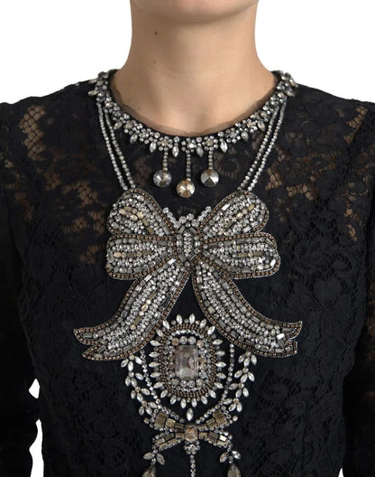 Dolce &amp; Gabbana Black nylon sheath dress with lace detail