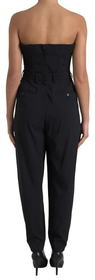 Dolce & Gabbana Schwarzes trägerloses Jumpsuit-Kleid aus Wolle