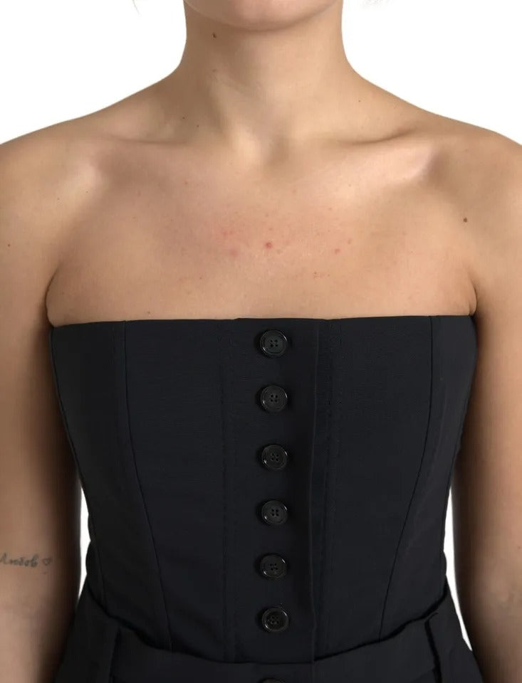 Dolce & Gabbana Schwarzes trägerloses Jumpsuit-Kleid aus Wolle