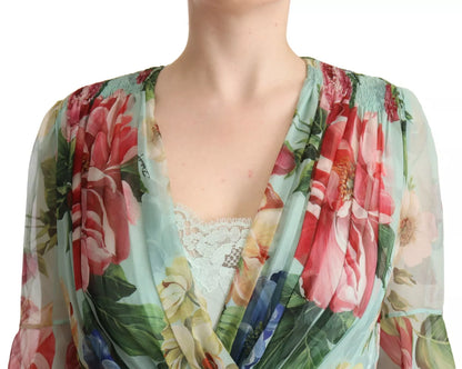 Dolce &amp; Gabbana Green floral long sleeve V-neck midi dress