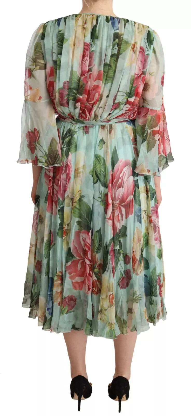 Dolce &amp; Gabbana Green floral long sleeve V-neck midi dress