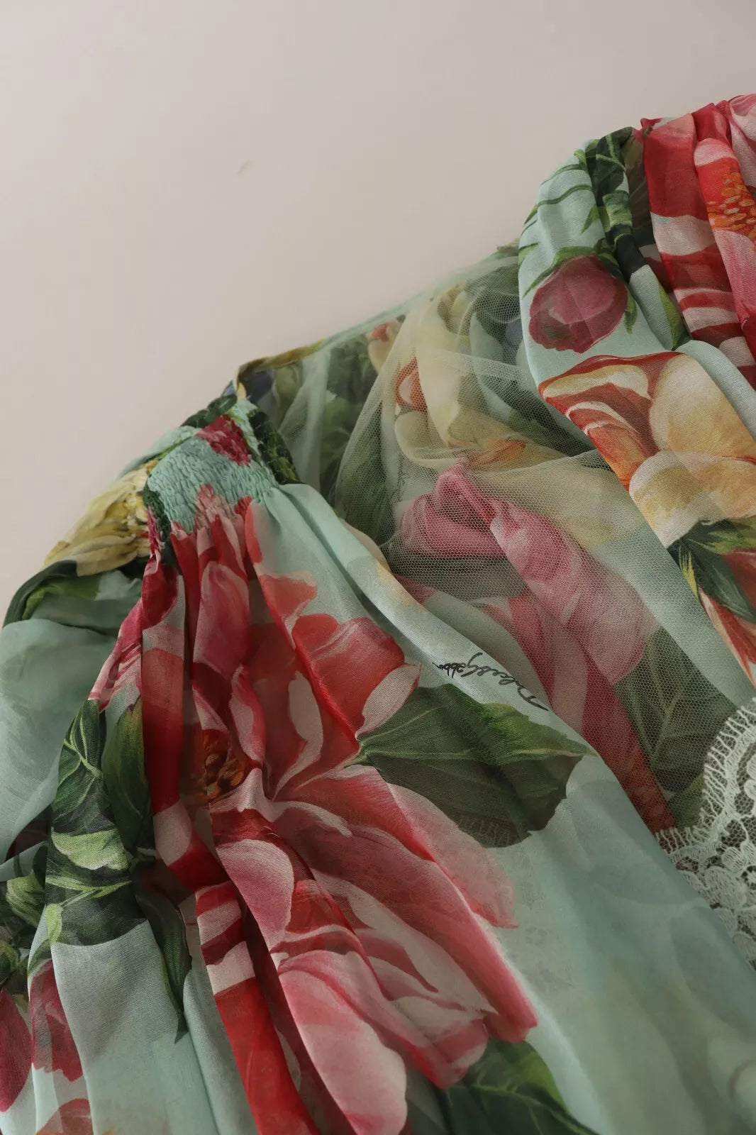 Dolce &amp; Gabbana Green floral long sleeve V-neck midi dress