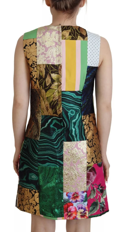 Dolce &amp; Gabbana Multicolor Jacquard Patchwork Shift Mini Dress