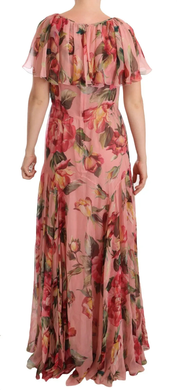Dolce & Gabbana Rosa Seiden-Maxikleid mit Blumendruck