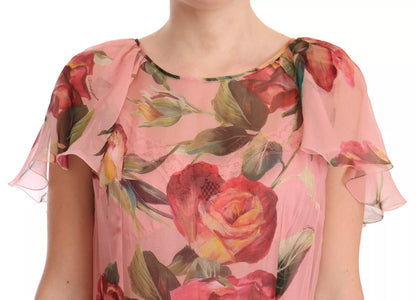 Dolce & Gabbana Rosa Seiden-Maxikleid mit Blumendruck