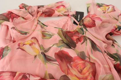 Dolce & Gabbana Rosa Seiden-Maxikleid mit Blumendruck