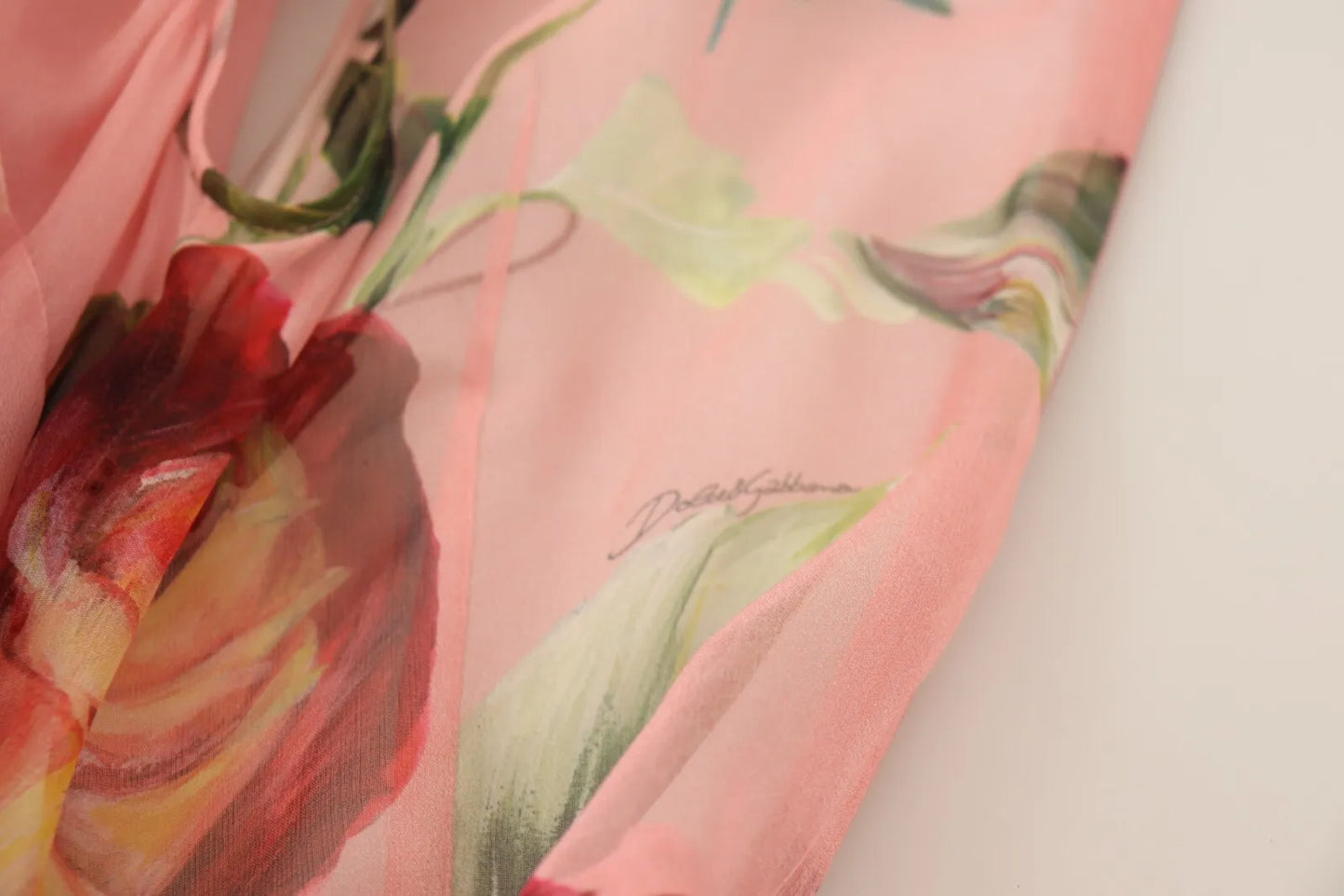 Dolce & Gabbana Rosa Seiden-Maxikleid mit Blumendruck