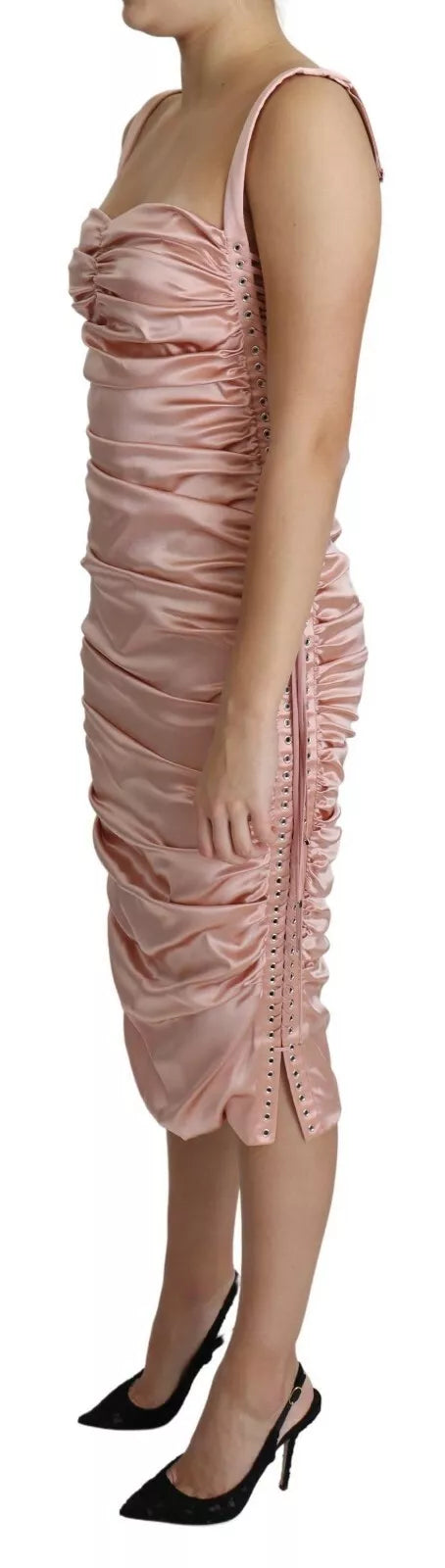 Dolce & Gabbana Rosa Spaghetti-Träger-Bodycon-Midikleid