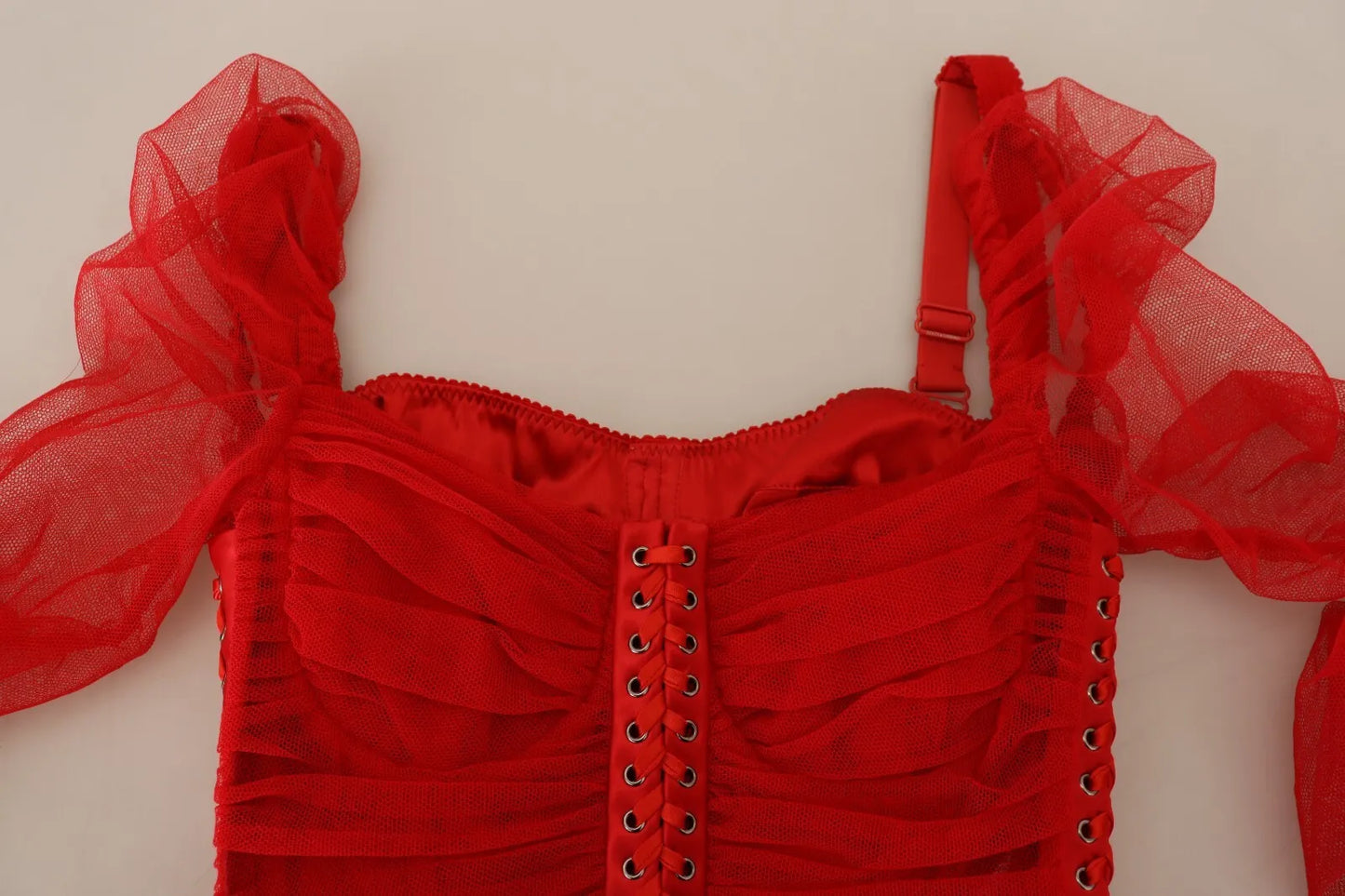 Dolce &amp; Gabbana Red Mesh Bodycon Sheath Midi Dress