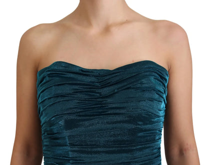Dolce &amp; Gabbana Blue Satin Silk Blend Strapless Dress