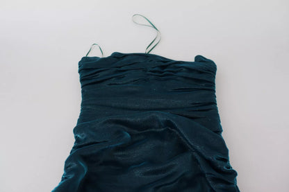 Dolce &amp; Gabbana Blue Satin Silk Blend Strapless Dress