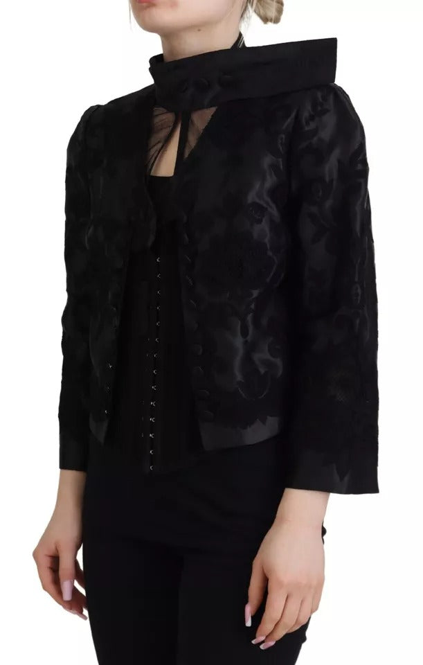 Dolce & Gabbana Schwarze Spitze durchsichtiges Korsett Organza Seidenjacke