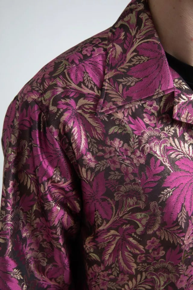 Dolce & Gabbana Fuchsia Pink Floral Jacquard Button Down Hemd