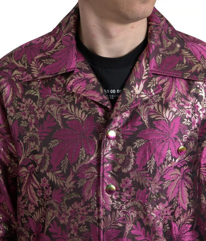 Dolce & Gabbana Fuchsia Pink Floral Jacquard Button Down Hemd