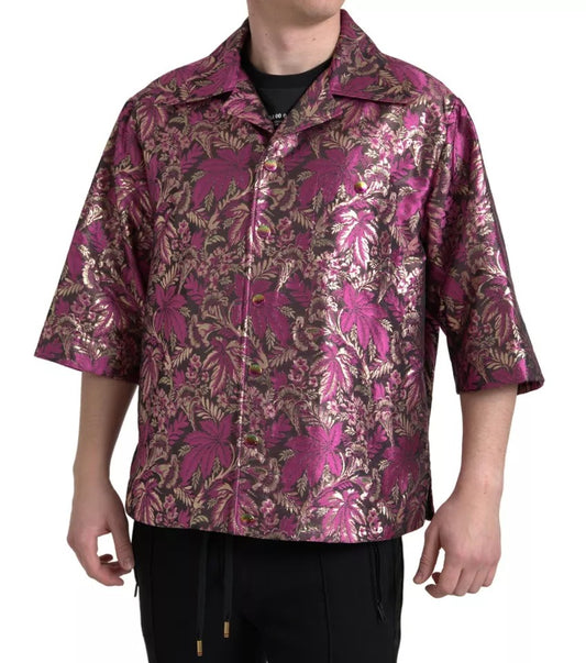 Dolce & Gabbana Fuchsia Pink Floral Jacquard Button Down Hemd
