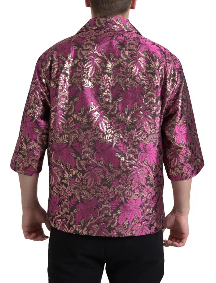 Dolce & Gabbana Fuchsia Pink Floral Jacquard Button Down Hemd