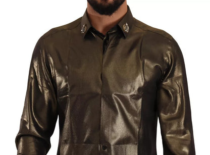 Dolce & Gabbana Metallic Gold DG Bestickte Krone Seidentop Shirt