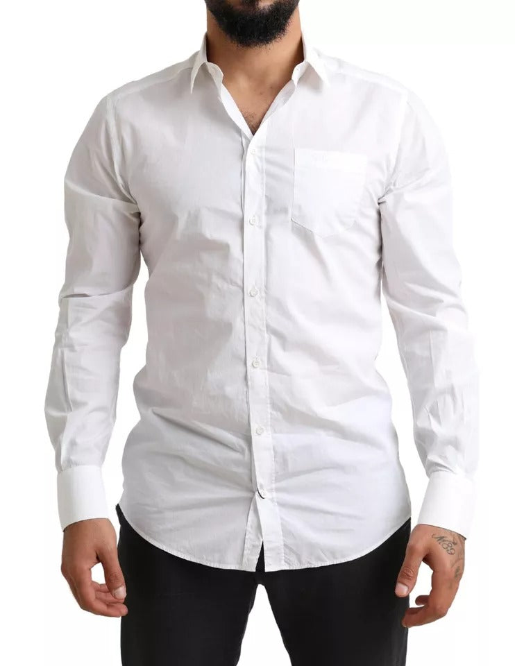 Dolce & Gabbana Weißes GOLD Formales Baumwoll-Smokinghemd