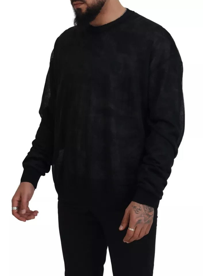 Dolce & Gabbana Schwarzer Polyester-Pullover mit Rundhalsausschnitt